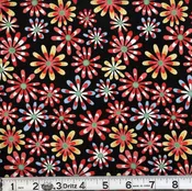 Black Flower Power 45" Wide Cotton Fabric (1 6/8 yard pack)