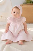 Baby Girl Hand Smocked with Pearl Cross Pink Christening Bishop Dress with Bonnet – Carriage Boutique