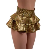 10" Ultra Mini Double Tiered Mini Skirt in Gold Fish Scale