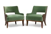 Contemporary Green Velvet Arm Chairs