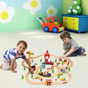 100pcs Wooden Train Set Learning Toy Kids Children Rail Lifter Fun Road Crossing Track Railway Play Multicolor YF