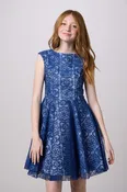 Cap Sleeve Boat Neck Lace Dress In Longer Length