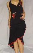 lipstick vintage black halter neck dress with red flower details