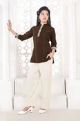 Brown & Beige Girls Kurta Co-ord Set with Embroidered Details | Palkhi Fashion