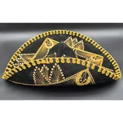 Authentic Vintage Mexican Sombrero Black Felt Gold Emb Sequin Detail 24x18x7.25