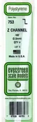 Evergreen 753 Styrene Z Channel Strips 14" 35cm .100" 2.5mm pkg (4)