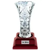 12.25" ROYAL II GLASS VASE WITH ROSEWOOD FINISH BASE
