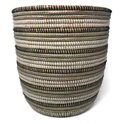 African Fair Trade 13-inch Handwoven Open Hamper Basket, Black/Silver/White
