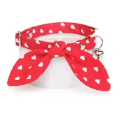 Cat Collar & Bunny Ear Bow Set - "Love Song" - Valentine's Day Red Heart Cat Collar w/ Matching Bunny Bow Tie / Tie-On Scarf / Cat, Kitten + Small Dog Sizes