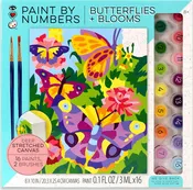 • Classic Paint By Numbers, with stunning artwork suitable for kids 8 and older.
• Beautiful artwork features butterflies in a field of flowers.
• Deep 1.25"" canvas can hang or stand.
• 16 colors of paint and 2 brushes.
• Tray pulls out to become yo