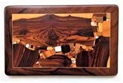 Strange Cat, inlaid wood wall art