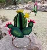 Hummingbird Cactus Nopal, Barrel - 3-D Metal Yard Art