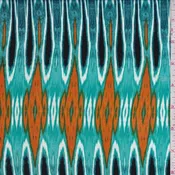 1 1/2 YD PC-Aqua Green/Orange Flamestitch Diamond Crinkled Gauze Fabric