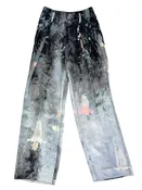 ARMANI BLACK AQUA PINK ABSTRACT FLORAL PLEATED SILK Size 38 SLACKS