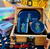 Bamboo Wood Stash Box Combo - Full Size Tree Grinder Stash Jar Rolling Tray and More! - Large 4 Part Grinder - Engraved Wooden Box