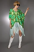 Aqua Fringed Silk Kaftan Dress