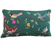Embroidered Bird Lumbar Pillow Green Guatemala (12 x 20)