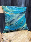 Handmade Wet Felted Pillow by Sharon Mansfield  - Wool & Silk Fibers with Envelope Back - Approximately 15" x 15"