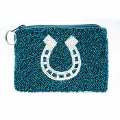 Teal Horsehoe Beaded Women's Coin Purse