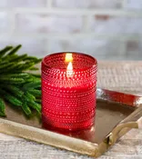 4" Red LED Beaded Glass Candle