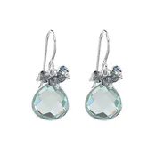 Aqua Quartz Bezel with Clusters Sterling Silver Earrings by Sonoma Art Works