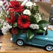 Chevy truck filled with flowers