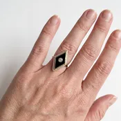 Art Deco Onyx and Diamond Ring in 14k Yellow and White Gold