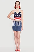 American Flag Fringe Hem Tie Back Halter Top
