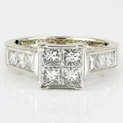 14K White Gold Princess Diamond Anniversary / Engagement / Cocktail Ring