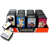 LOT of 24 Vintage Retro Pin Up Girl Mix Design Oil Lighter Flip Top Refillable Set