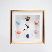 10x10 Clock with a Two-Toned Brown Teapot in a Bronze Frame