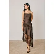 Asymmetrical Lace Trim Midi Slip Dress