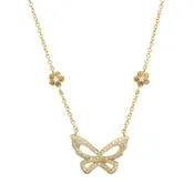14k Yellow Gold Diamond Flower & Butterfly Necklace