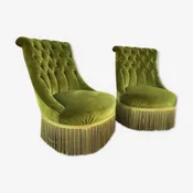 Paire de fauteuils crapaud en tissu mid-century 1930
