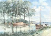 Antique British River Boat Watercolor