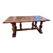 18th Century French Parquet Top Table With a Trestle Base — CANTERBURY COTTAGE ANTIQUES
