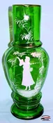 1890's-1900's Mary Gregory Green Ewer Shaped Pitcher