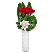AF 1750-1 Red Roses & White Orchid Tall Vase Floral Arrangement
