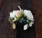 Foraged Floral Gold Cuff Bracelet Corsage