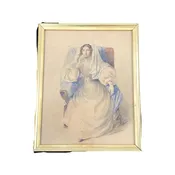 British Large Watercolor Woman Seated