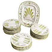 19th Century Antique French Faïence Martres-Tolosone Asparagus Plate Set with Platter