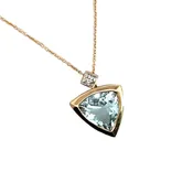 3DP115: Contemporary 14KY and 14KW gold, aquamarine and diamond pendant with chain