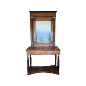 19th Century French Directoire Mirror and Console with Ebony Columns and Bronze Capitals