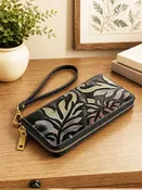 Leather Floral Embossed Cell Phone/Wallet - Stylish & Practical Accessory — Talk of The Walk