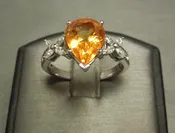 14KT White Gold 7.96TCW Pear Tear Drop Orange Sapphire Solitaire &amp; Fancy cut Diamond Ring C1980