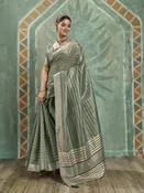 Grey Green Woven Design Cotton Silk Jacquard Saree