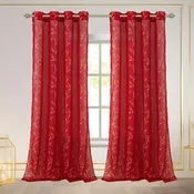 Abira Metallic Leaf Sheer Grommet Window Curtain Panel, 55x84 Inches