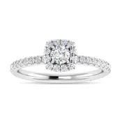 0.75 CT Cushion Cut Diamond Halo Engagement Ring in 14K White Gold