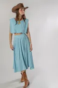 Box Pleated Midi Skirt - Blue