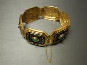 18KT Italian Pompeii Emerald &amp; Black Enamel Gold Bracelet C1930